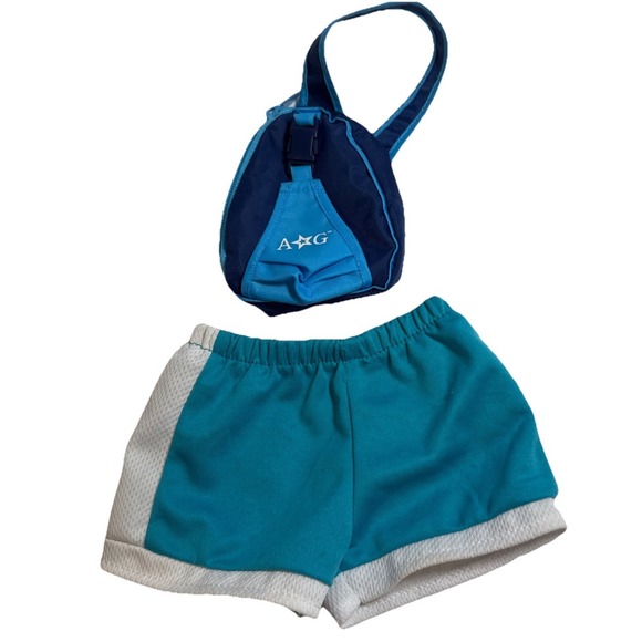 American Girl Other - American Girl blue soccer backpack for 18" doll And Green & White Soccer Shorts